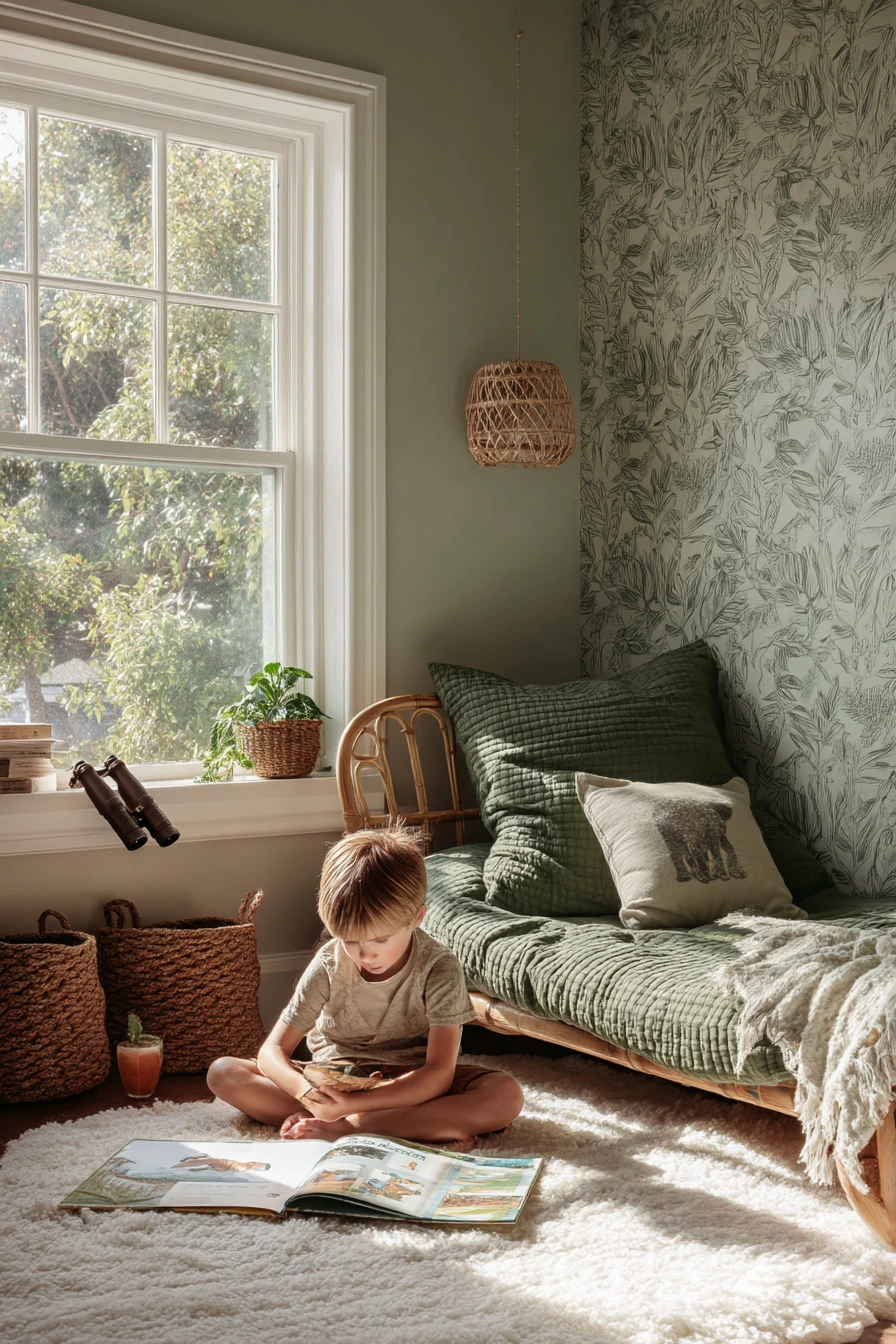 Nature-Themed Bedroom With Reading Nook