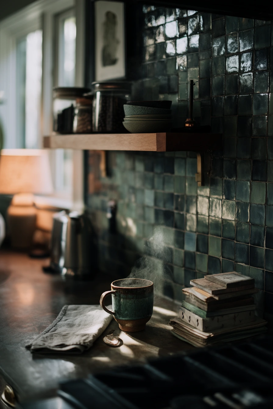 4. Handmade Tile Behind an Espresso Nook