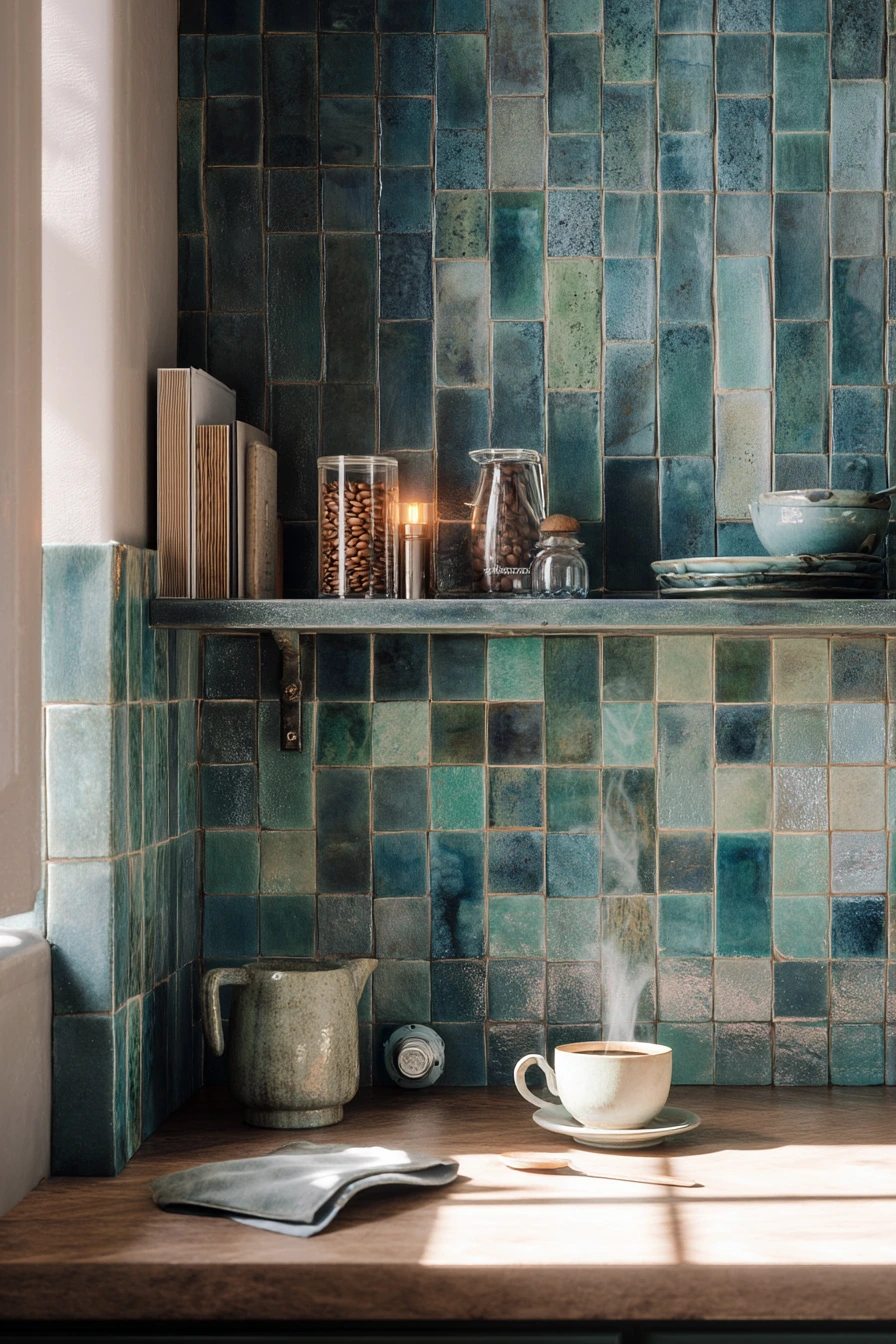4. Handmade Tile Behind an Espresso Nook