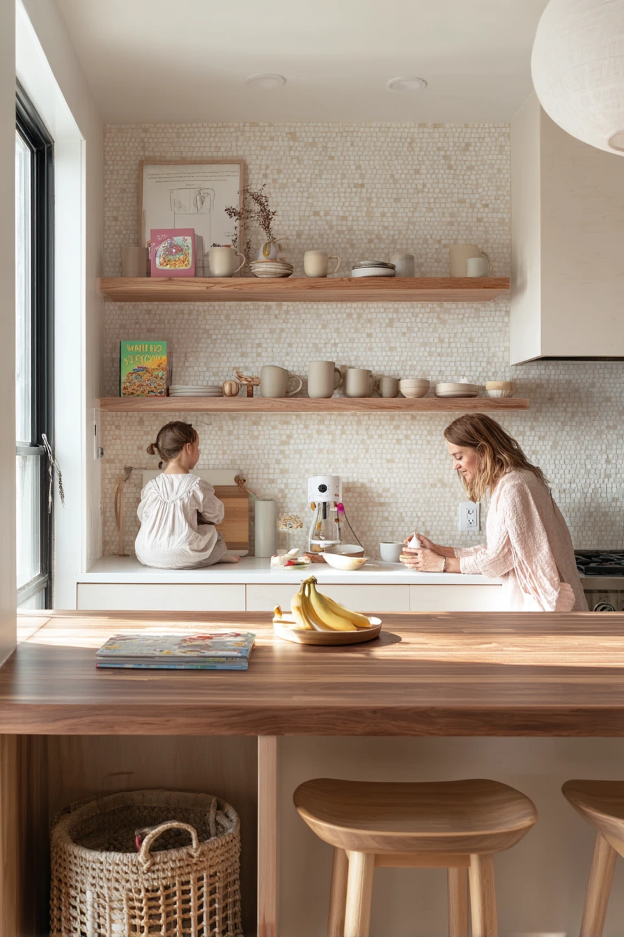 1. Textured White Tile for a Busy Family Kitchen