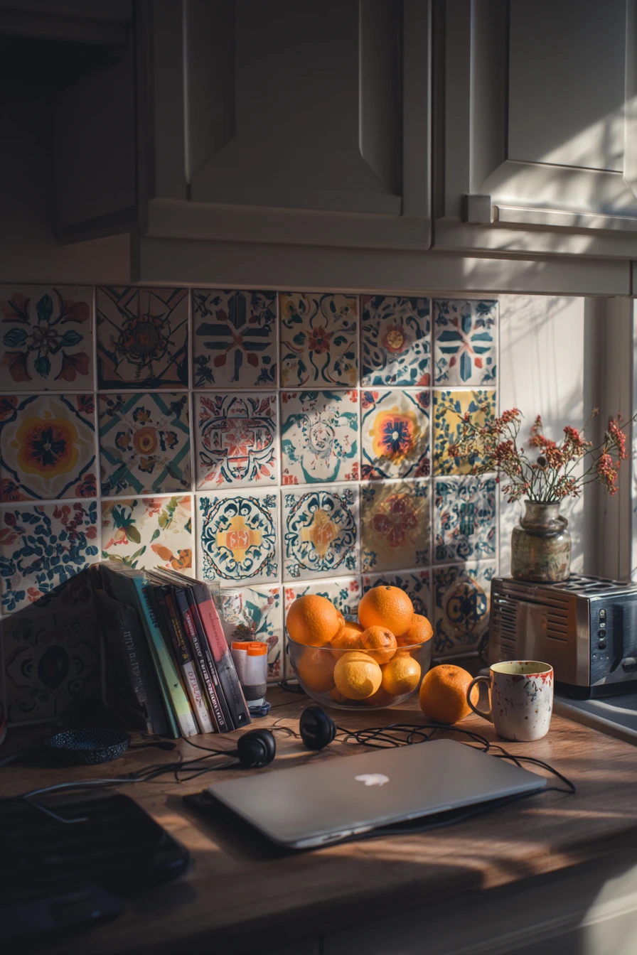 6. Colorful Tile for a Creative Apartment Kitchen