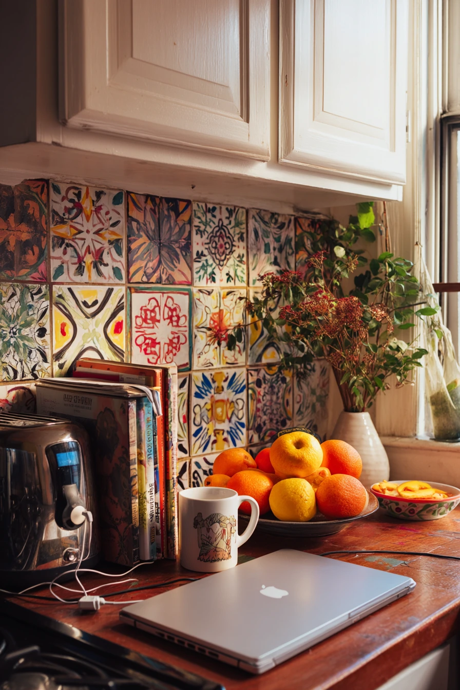 6. Colorful Tile for a Creative Apartment Kitchen