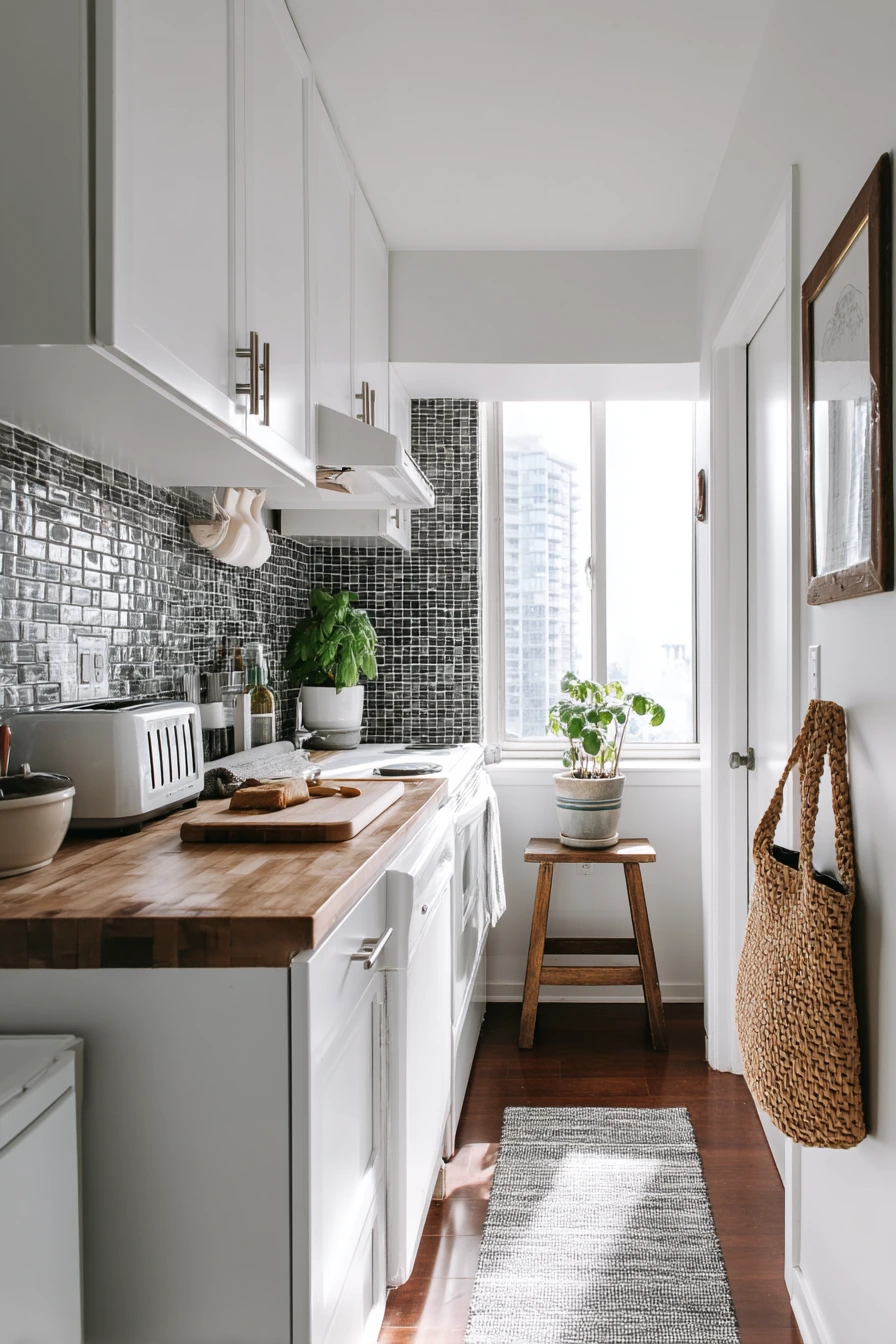 7. Tiny Kitchen Vertical Tile Solution