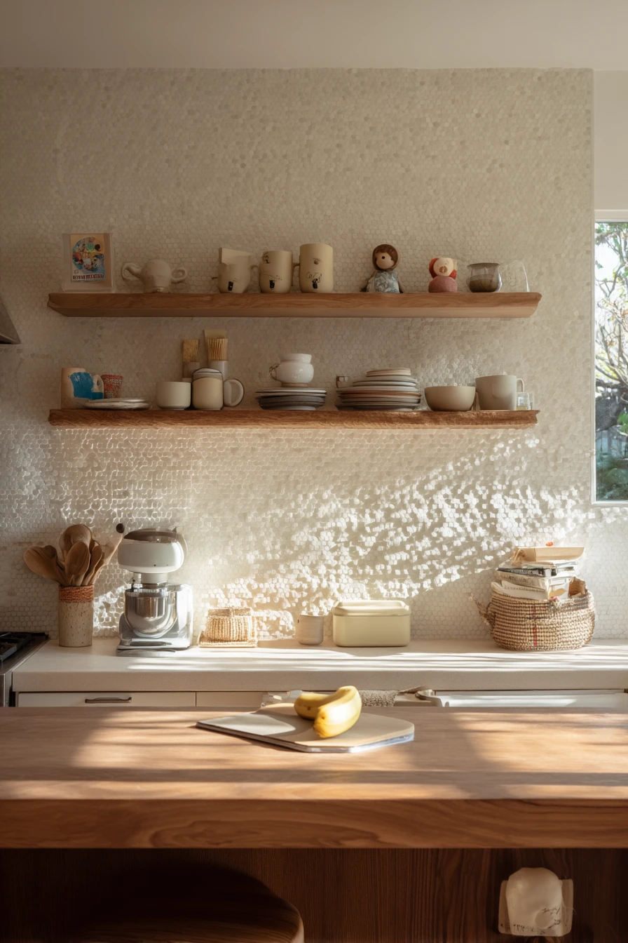 1. Textured White Tile for a Busy Family Kitchen