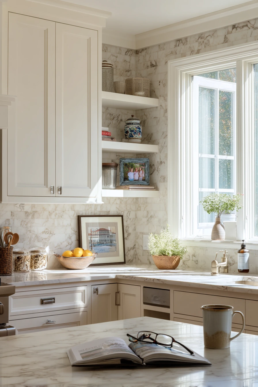 9. Classic Marble Backsplash in a Transitional Home