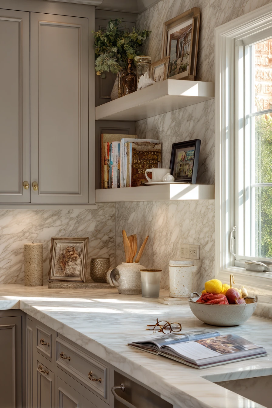 9. Classic Marble Backsplash in a Transitional Home
