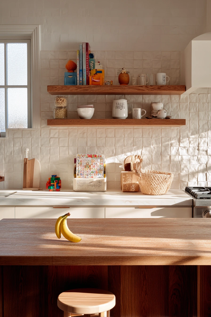 1. Textured White Tile for a Busy Family Kitchen