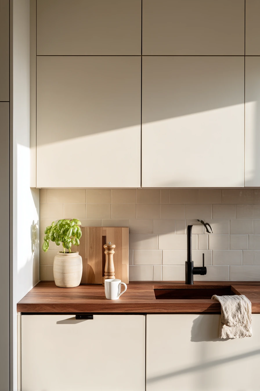 Warm White Cabinets for a Tiny Apartment