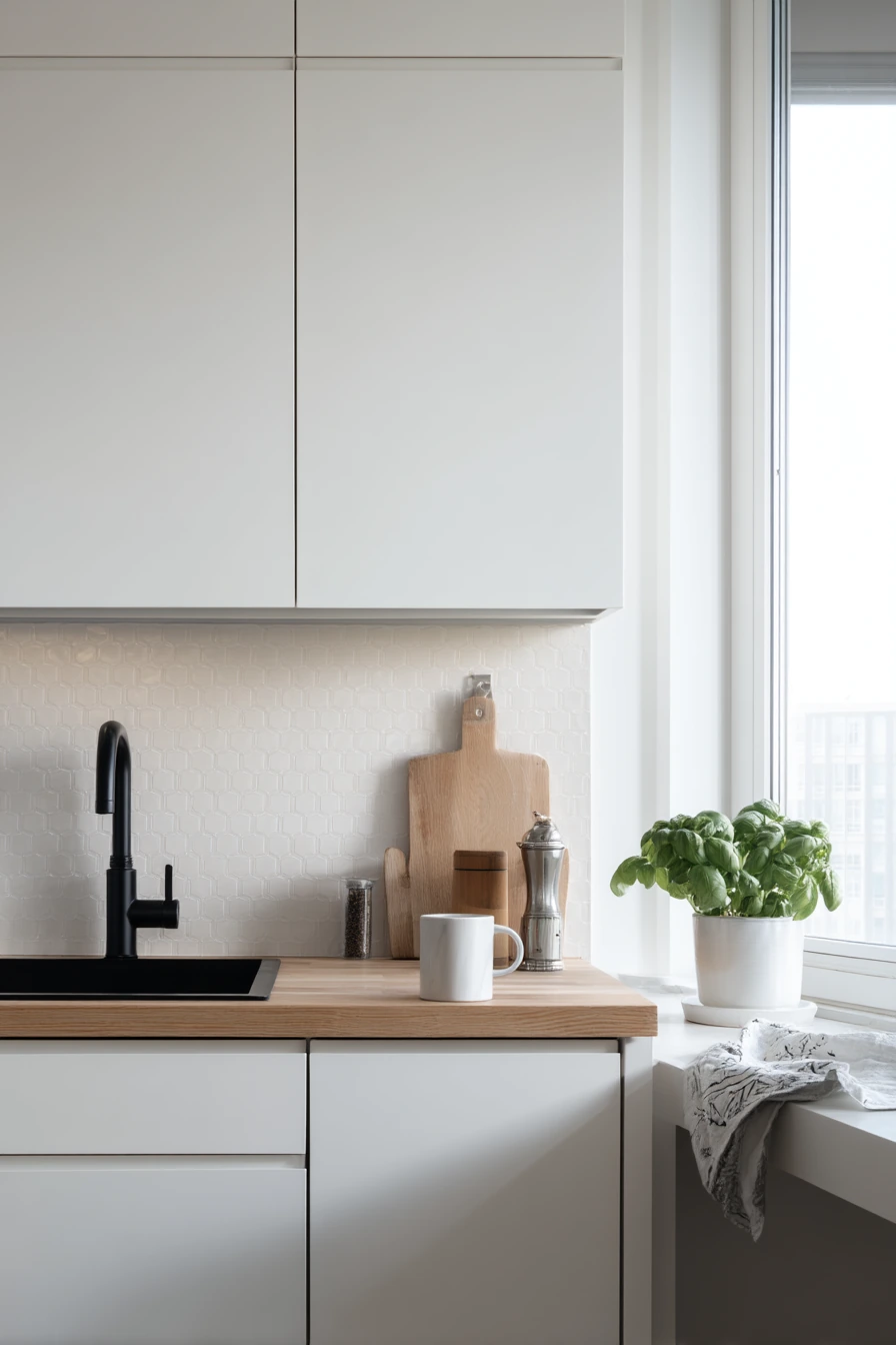Warm White Cabinets for a Tiny Apartment