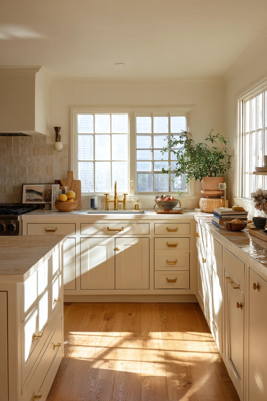 Warm Brass Pulls in a Busy Family Kitchen