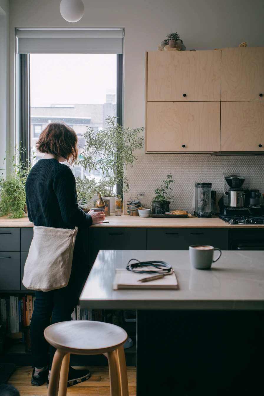 Matte Black Handles in a Small Apartment Kitchen