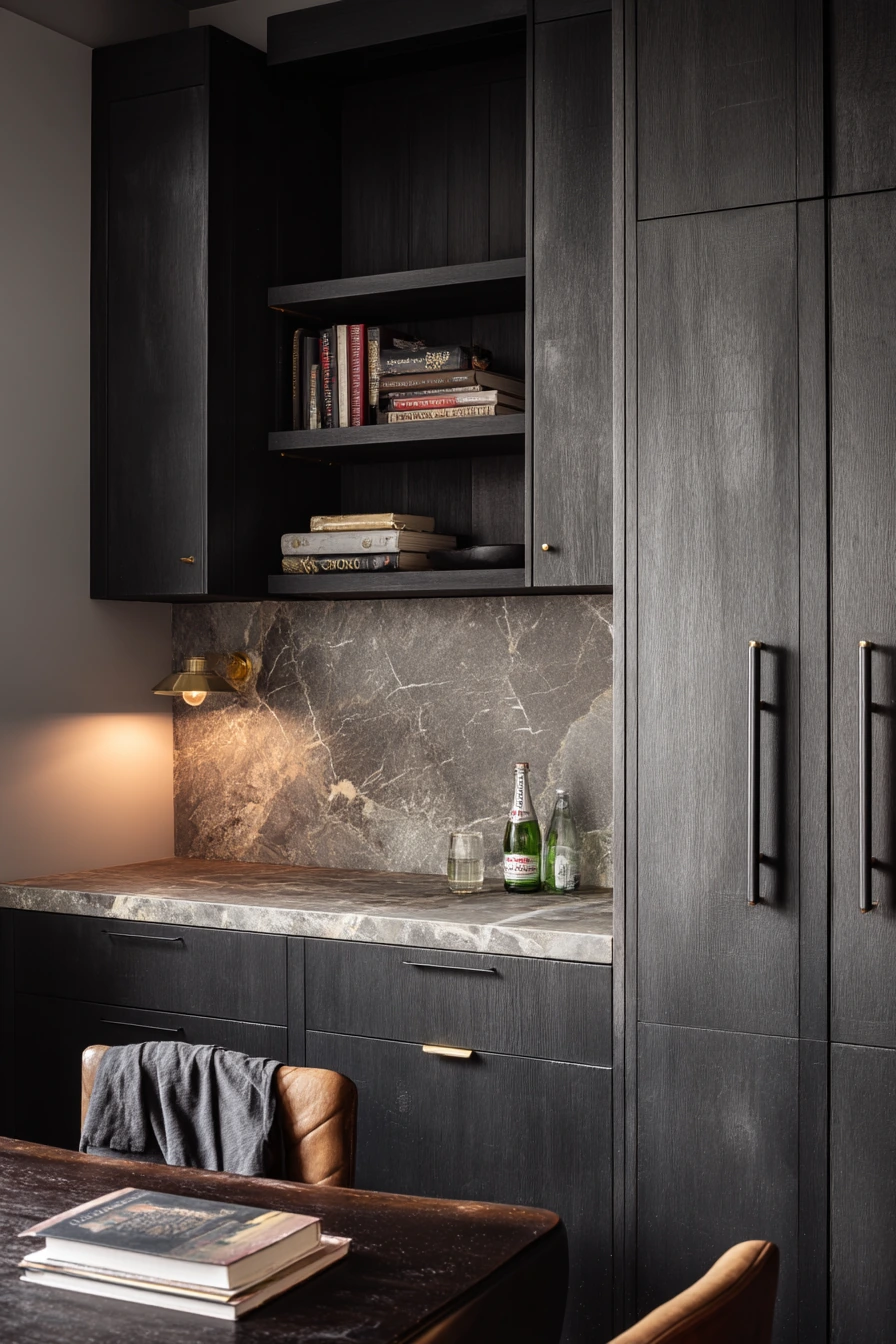 6. Dark moody cabinets in a modern townhouse