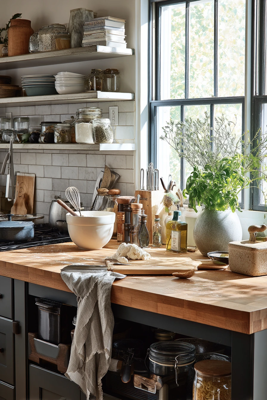Chef’s Prep Island With Open Shelves