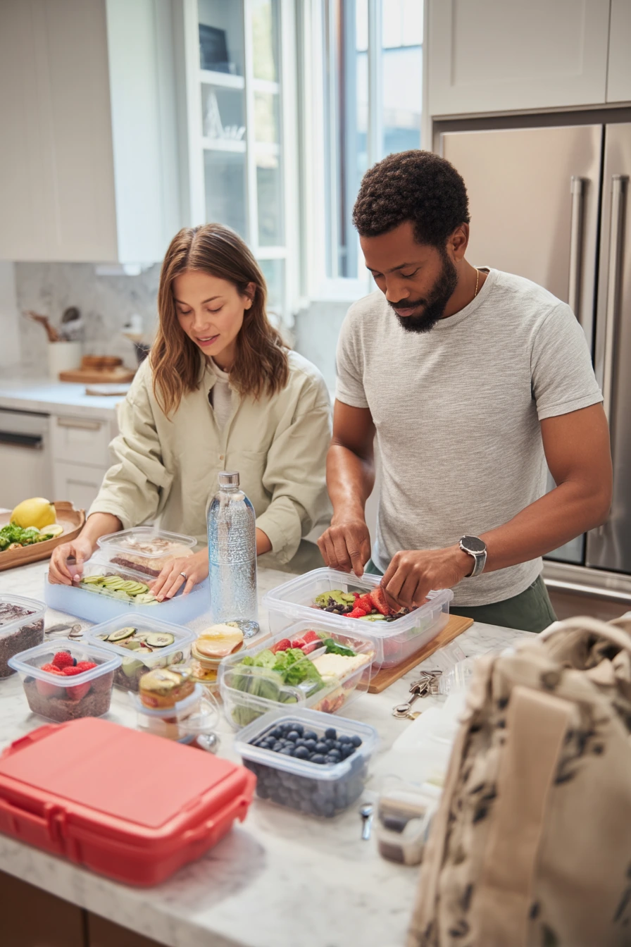 5. Minimal Fridge Zone with Meal Prep Bins