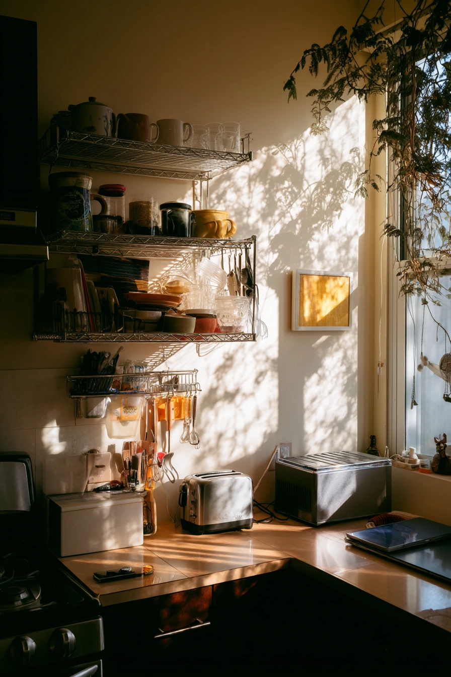 6. Small-Space Vertical Storage for a Studio Kitchen