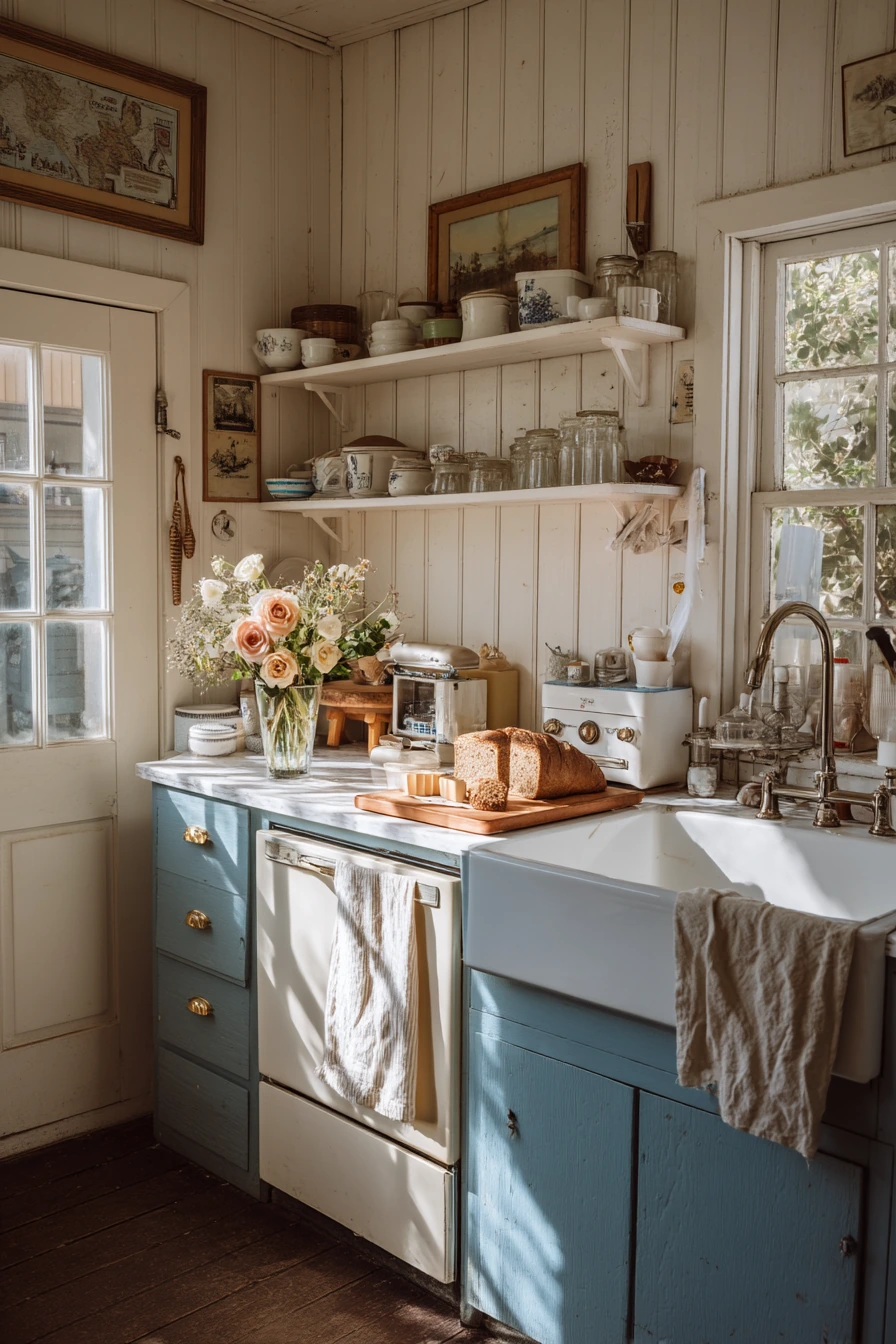 Dusty Blue Paint for a Light-Filled Cottage Kitchen
