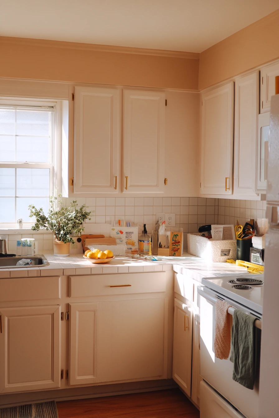 Peachy Beige Paint in a Rental Kitchen Makeover