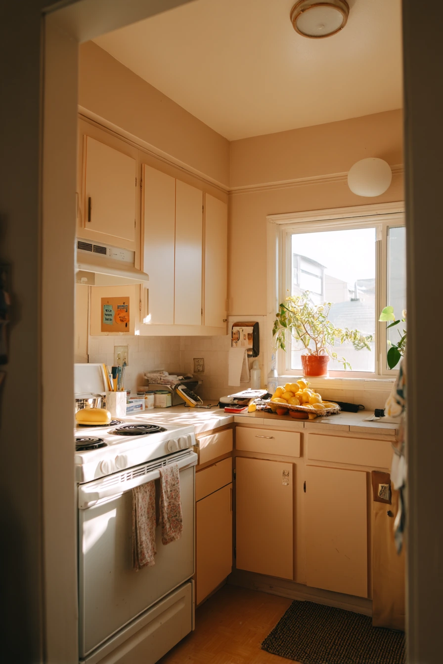 Peachy Beige Paint in a Rental Kitchen Makeover
