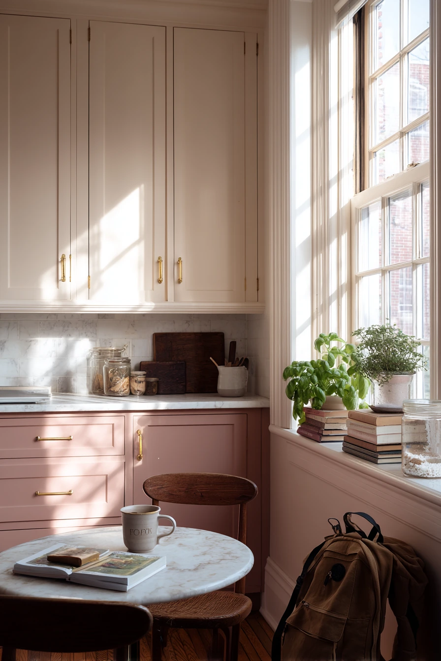 Clay Pink Cabinets for a Gentle Morning Kitchen