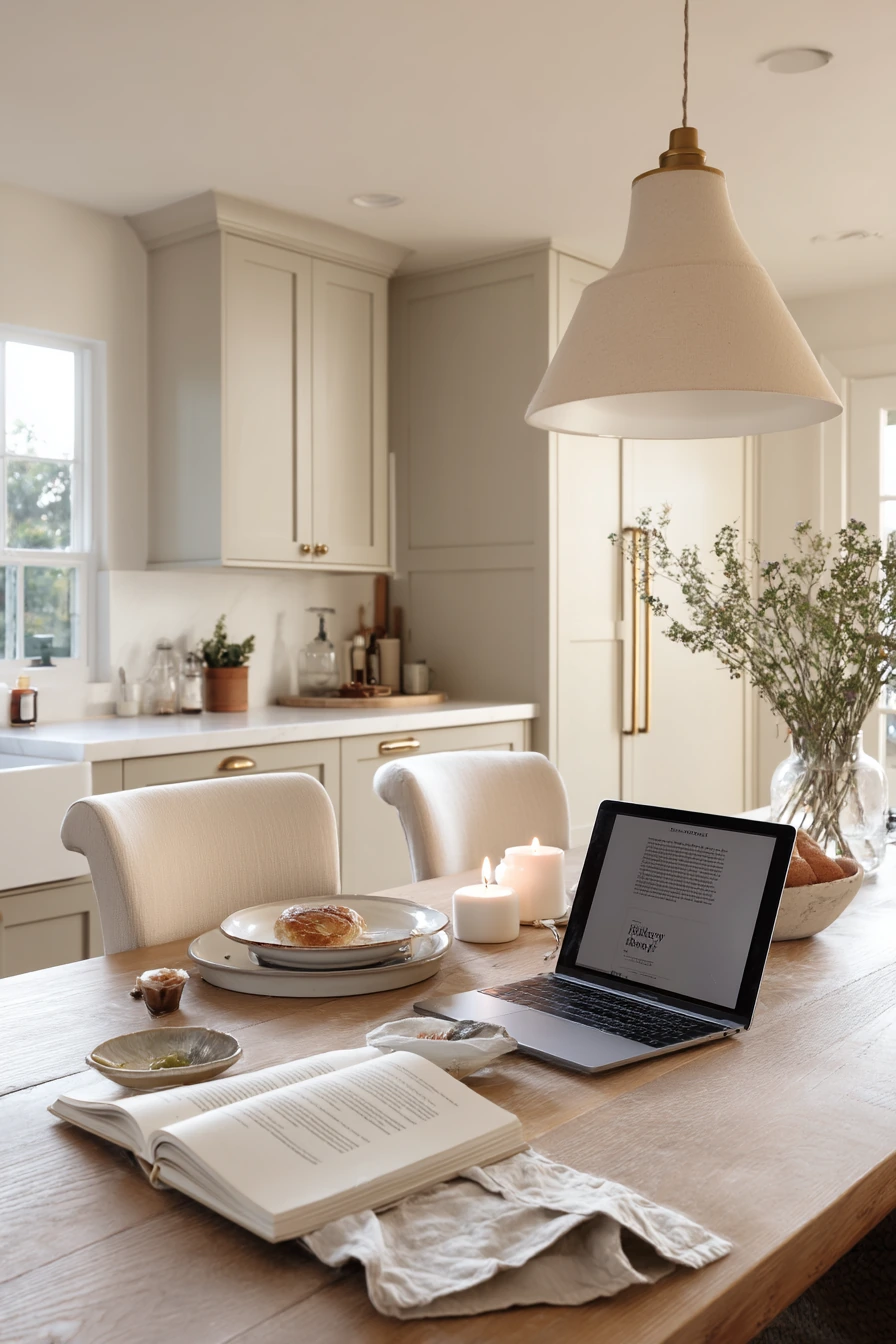 Soft Greige Paint for a Calm Open-Plan Kitchen