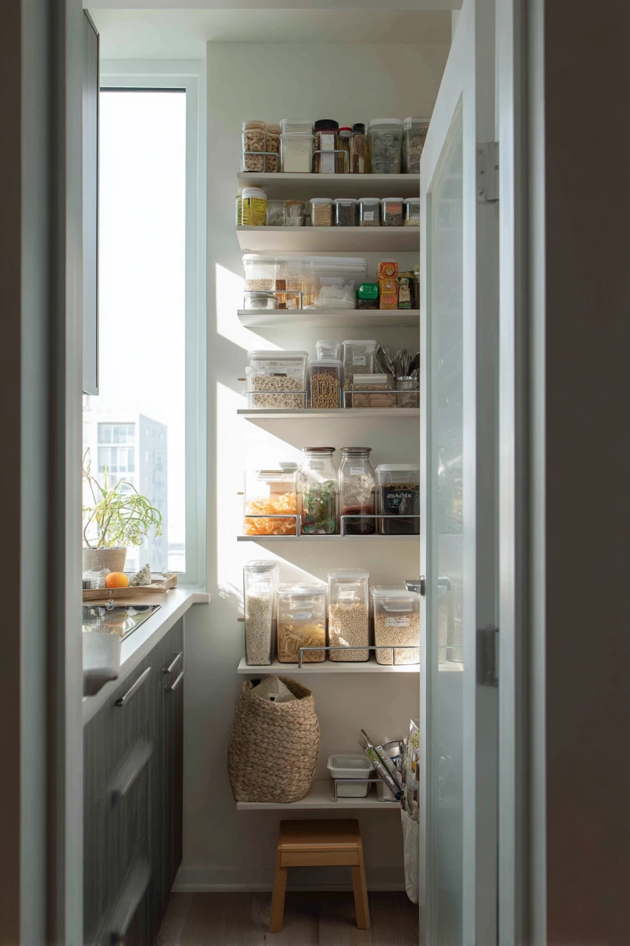 5. Tiny Pantry Closet Behind Sliding Door