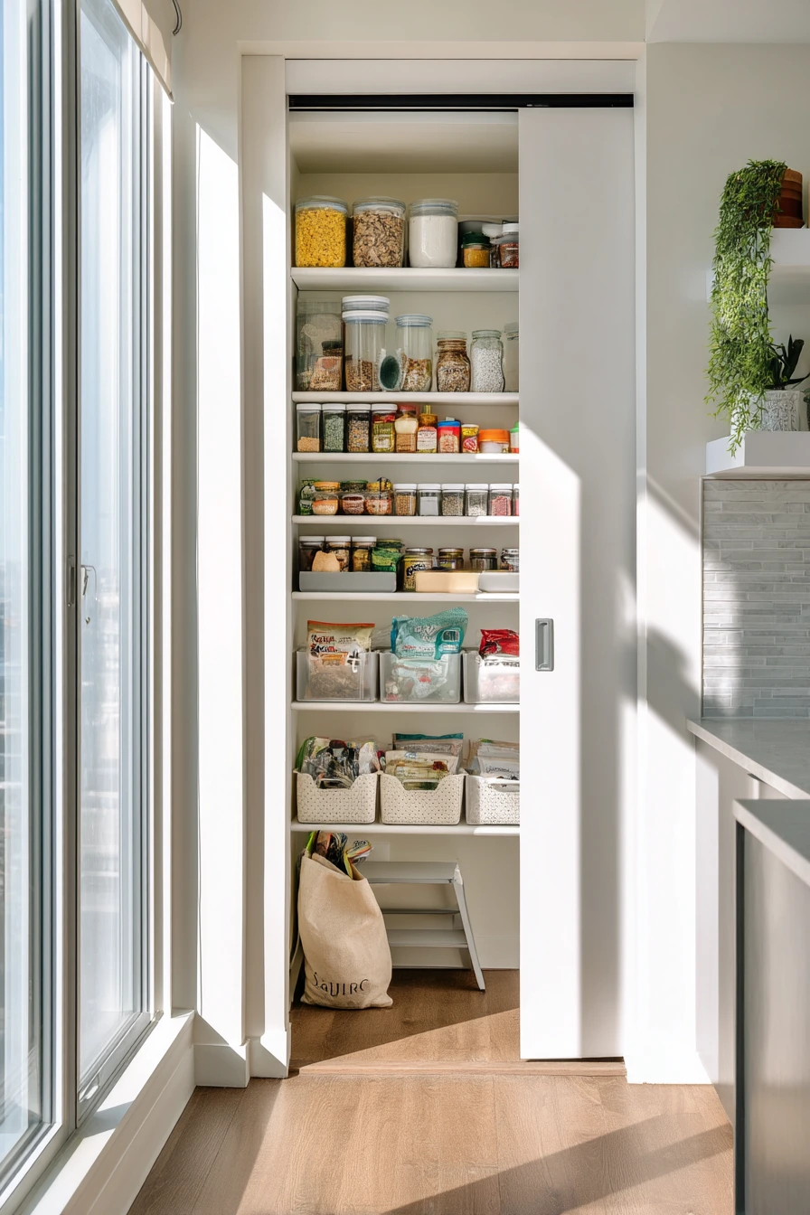 5. Tiny Pantry Closet Behind Sliding Door