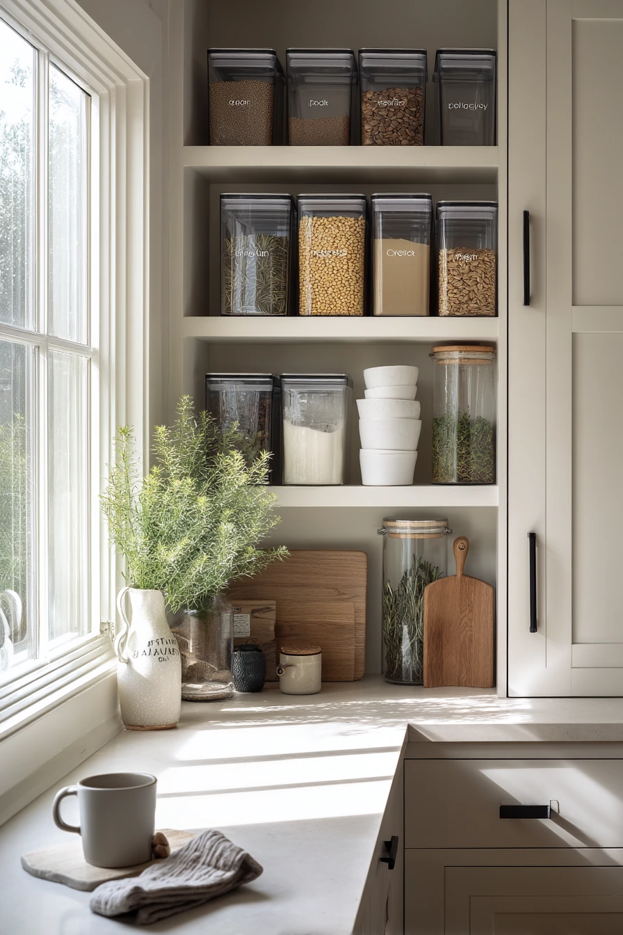 7. Minimal Pantry with Matching Containers