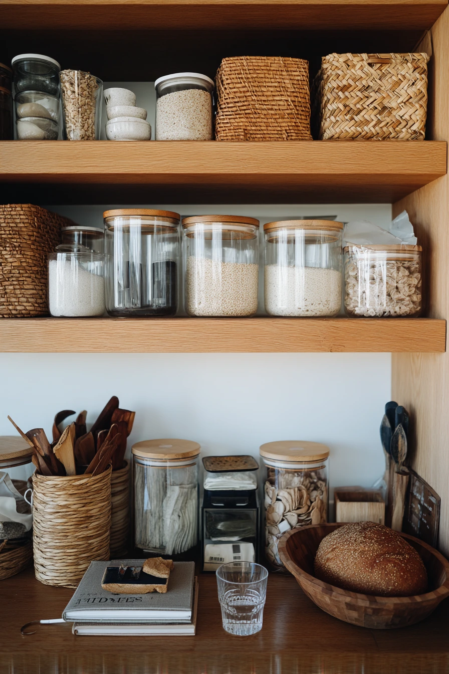 2. Open Shelves with Everyday Glass Jars