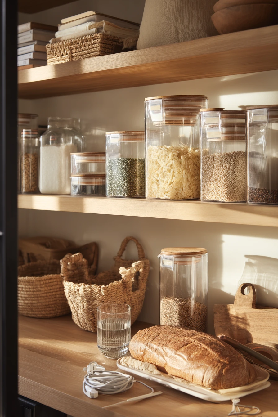 2. Open Shelves with Everyday Glass Jars