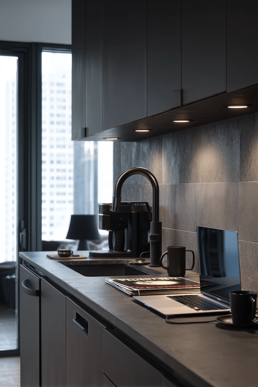 6. Dark Tile Accent Wall for a Modern Urban Loft Kitchen
