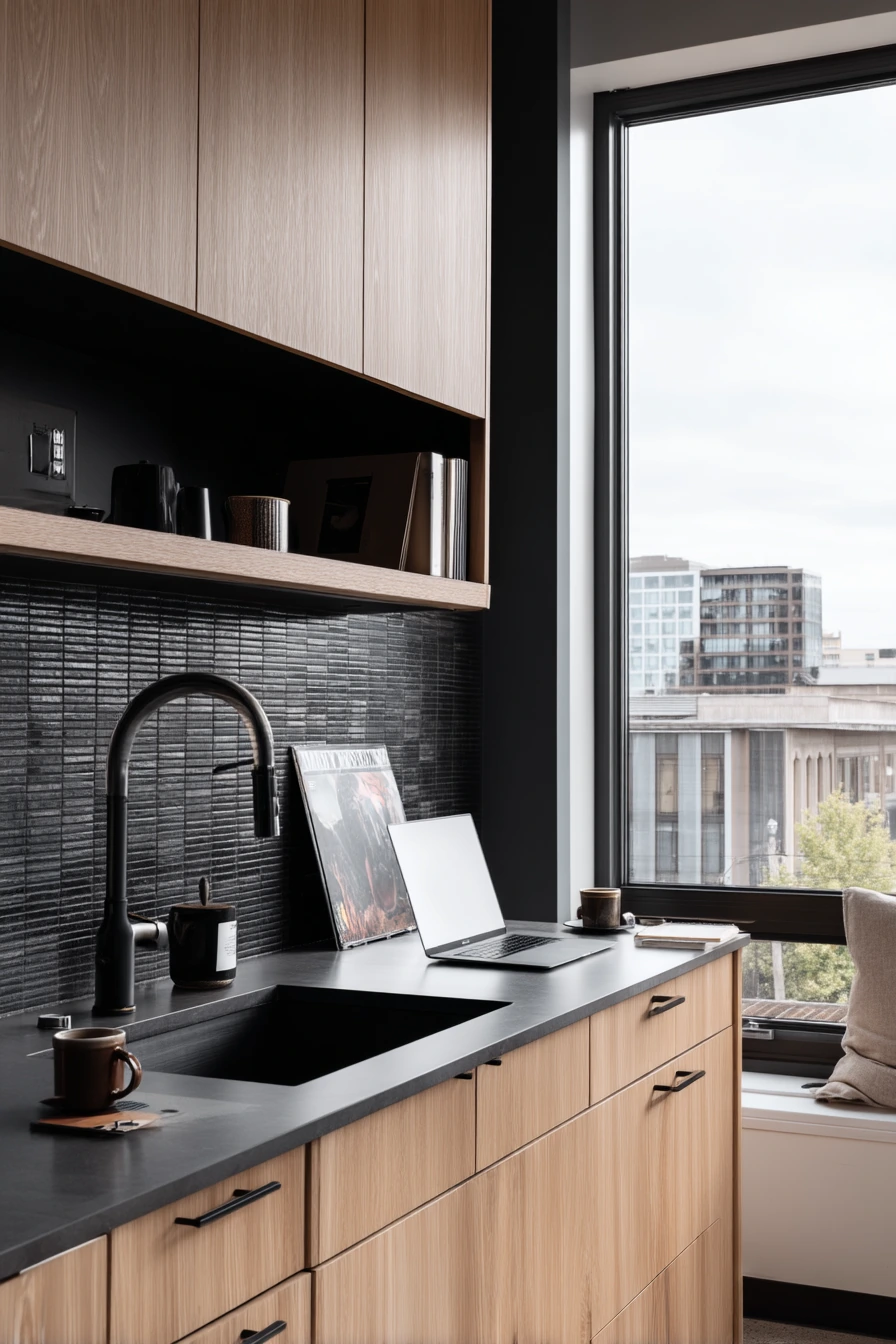 6. Dark Tile Accent Wall for a Modern Urban Loft Kitchen