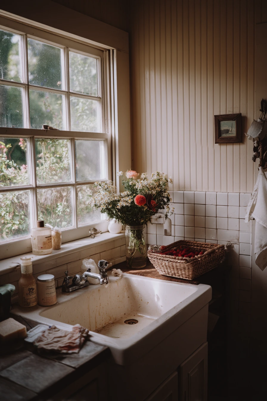 7. Farmhouse Kitchen with Beadboard and Tile Behind Sink