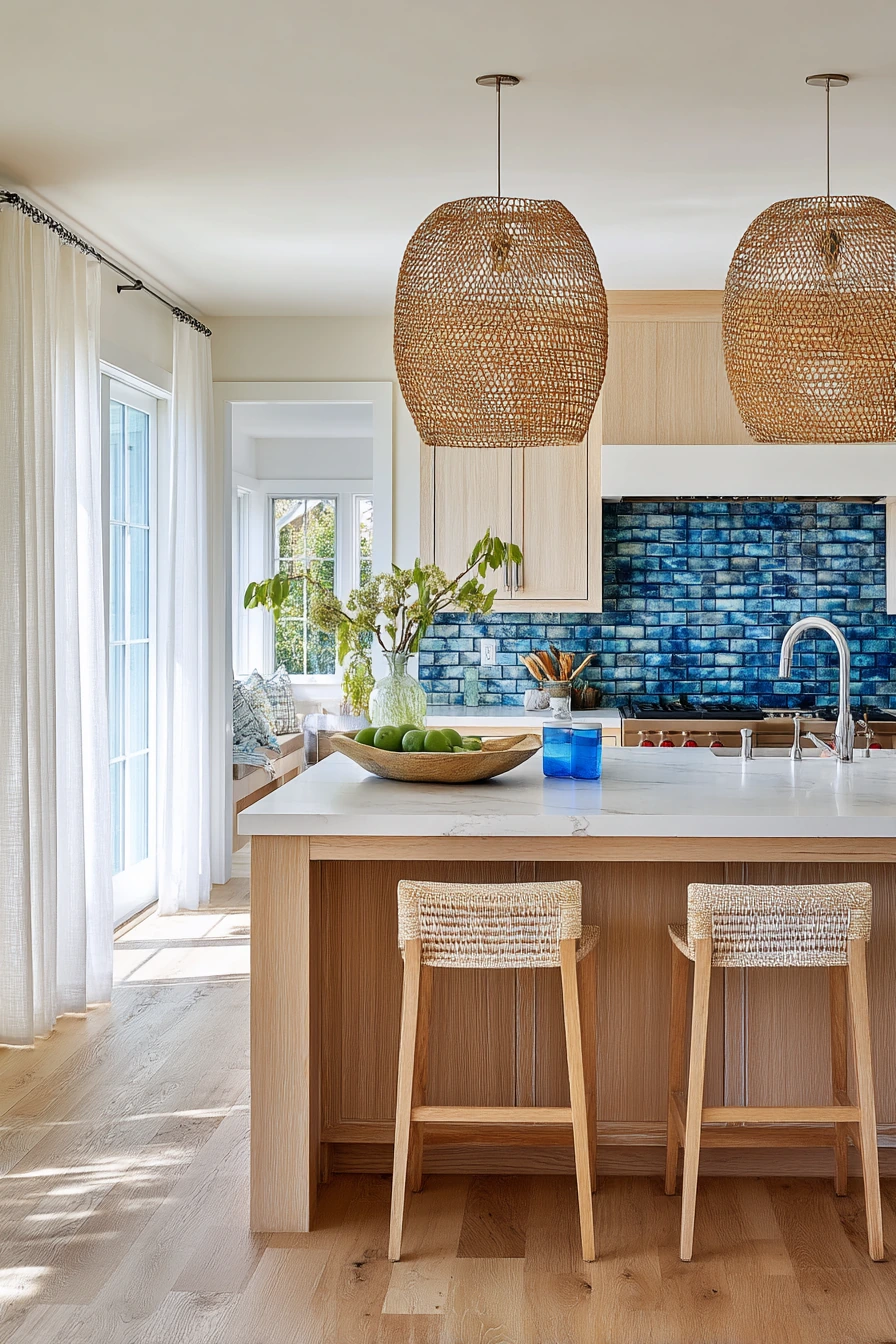 9. Coastal Blue Tile with Everyday Beach House Clutter