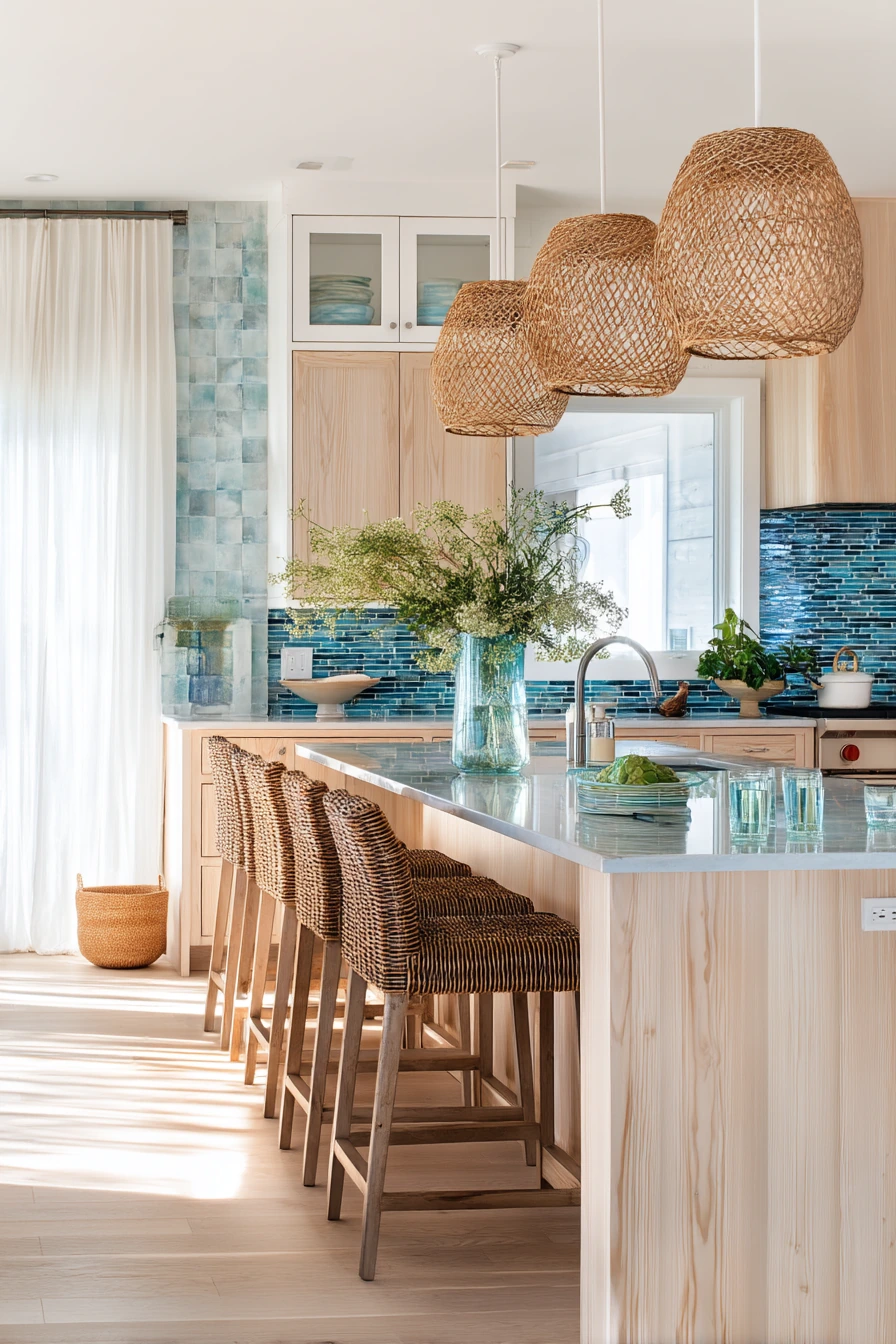 9. Coastal Blue Tile with Everyday Beach House Clutter