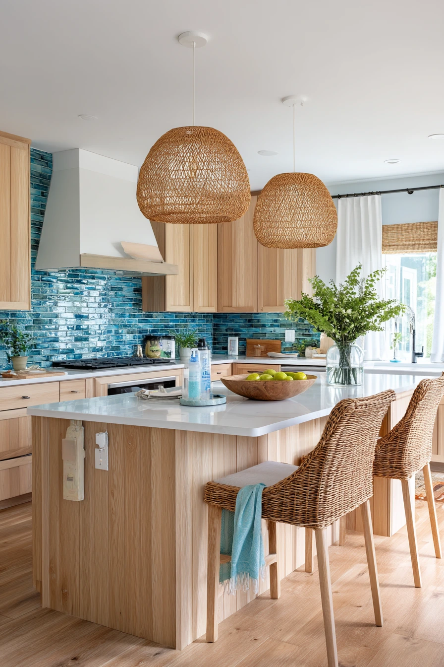9. Coastal Blue Tile with Everyday Beach House Clutter