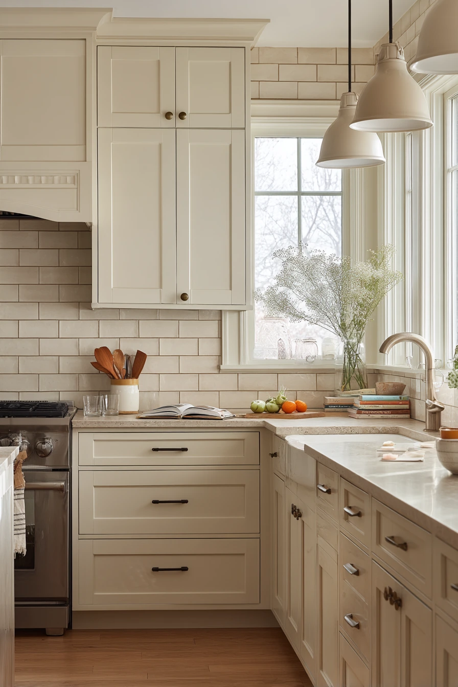10. Classic Cream Tile for a Calm, Remodel-Ready Kitchen