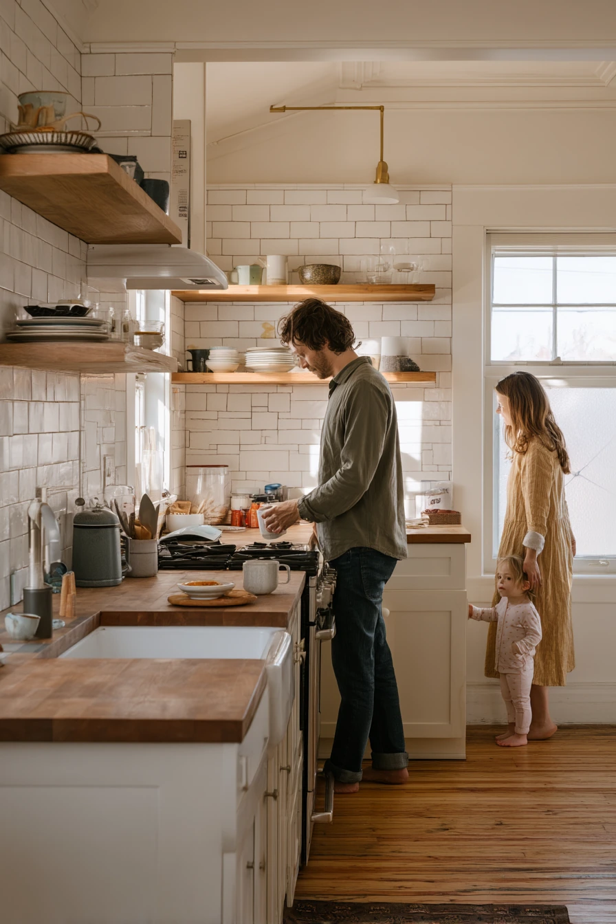 1. Warm White Subway Tile for a Busy Family Kitchen
