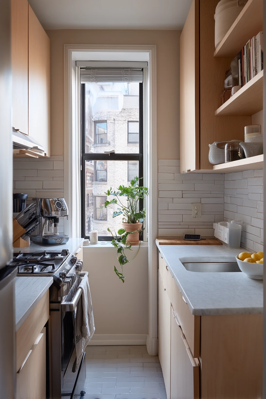 2. Tiny Apartment Kitchen with Vertical Tile Layout
