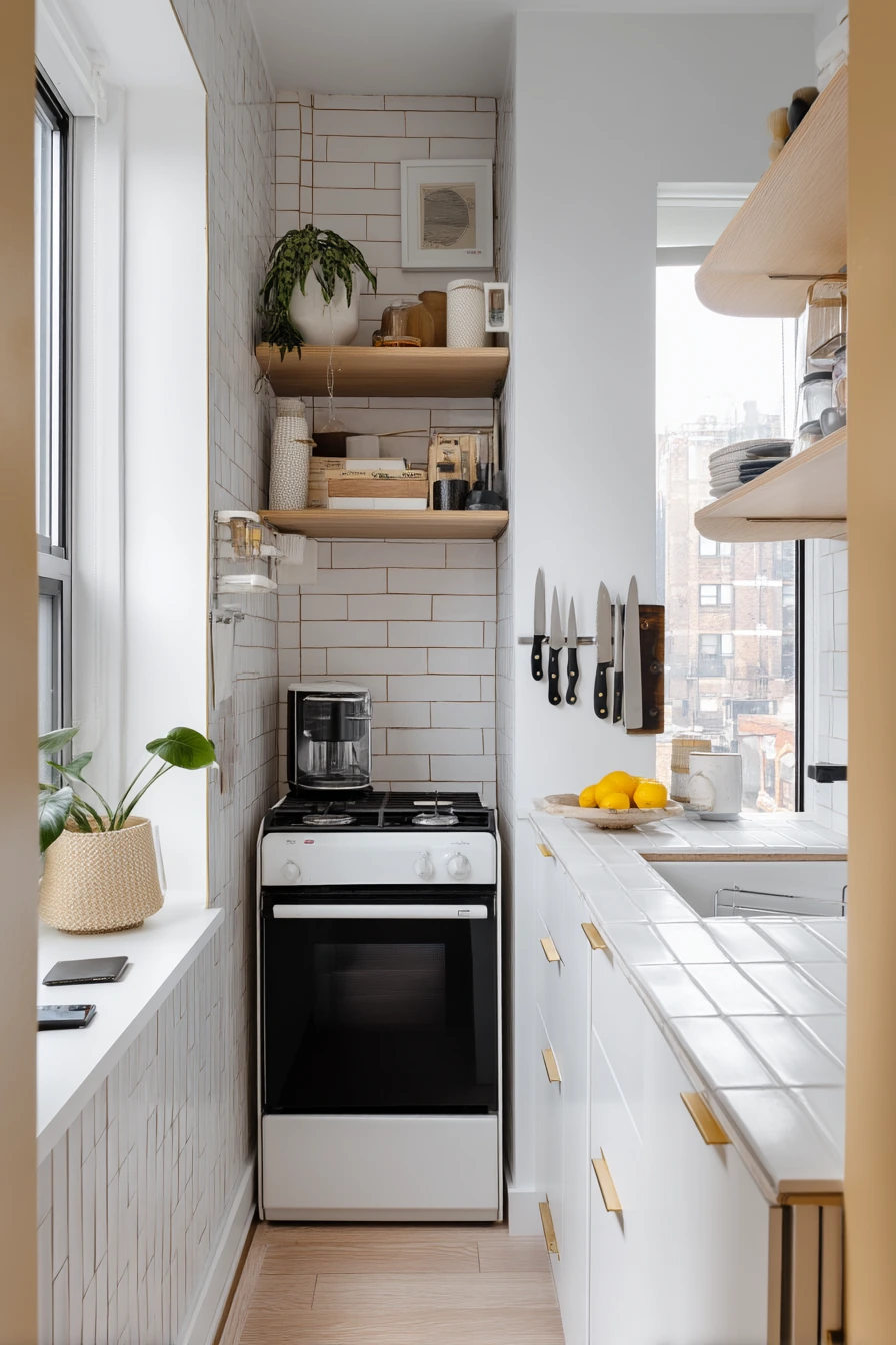 2. Tiny Apartment Kitchen with Vertical Tile Layout