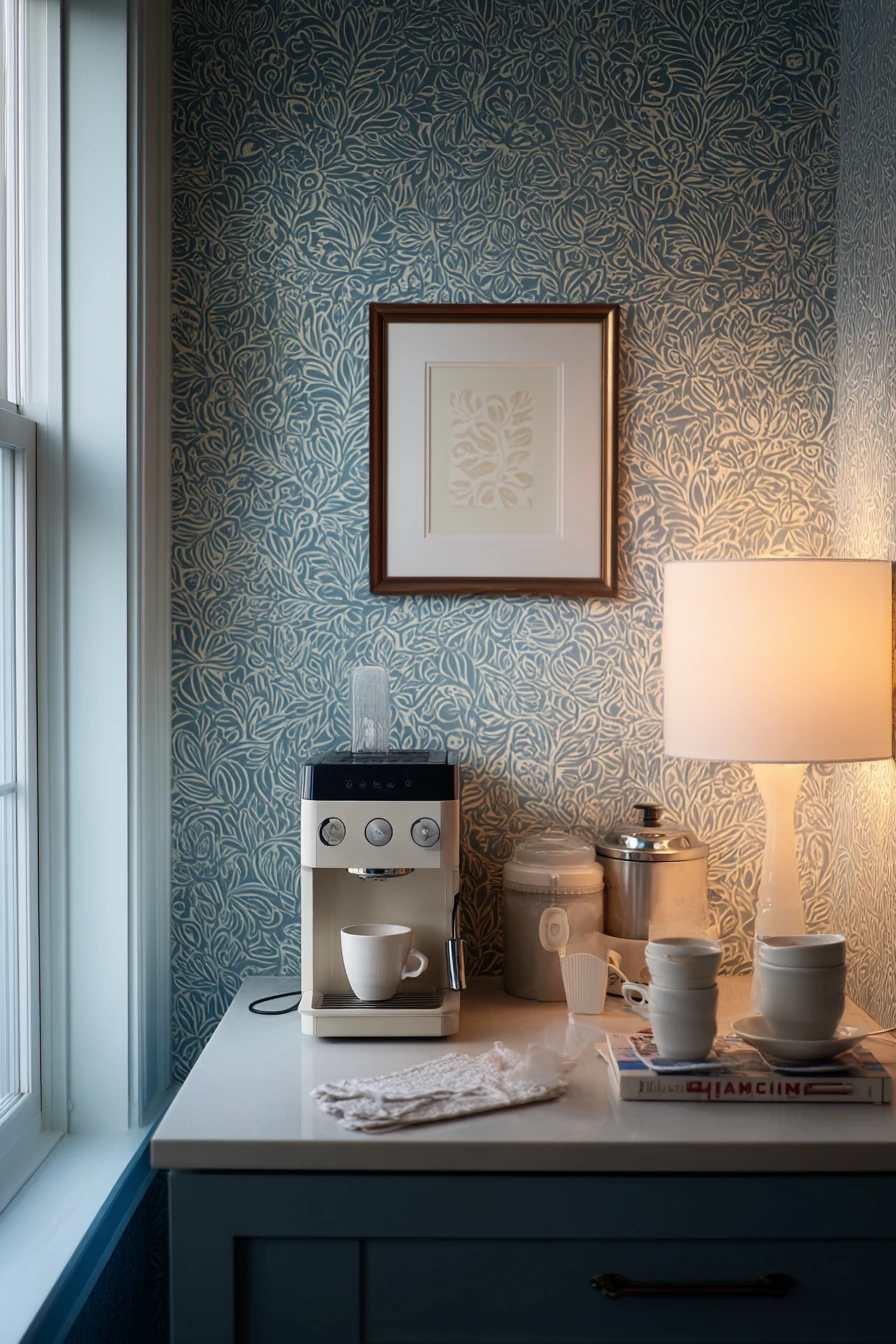 Dramatic Powder-Blue Kitchen Niche