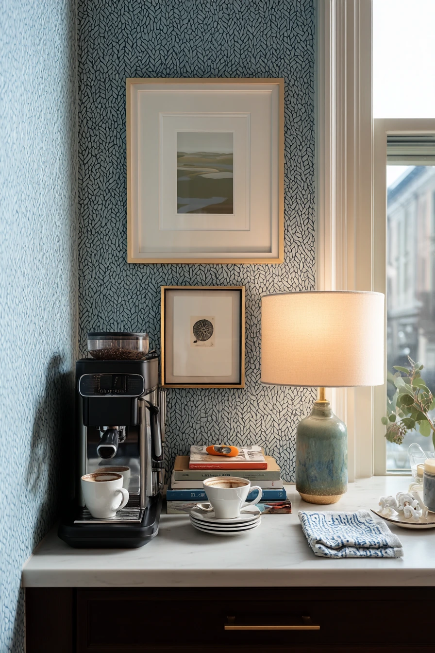 Dramatic Powder-Blue Kitchen Niche
