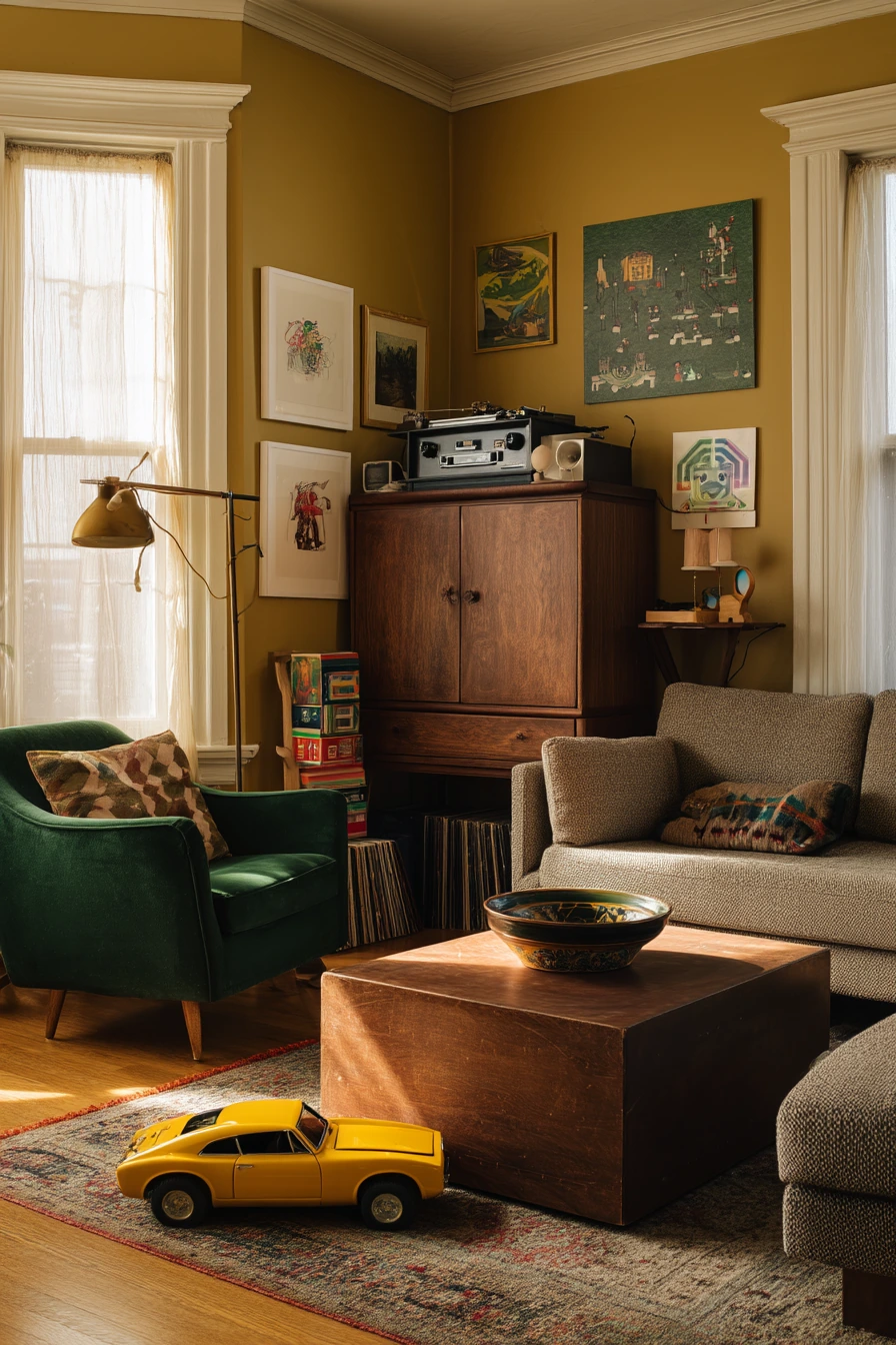 Muted Mustard for a Happy Eclectic Space