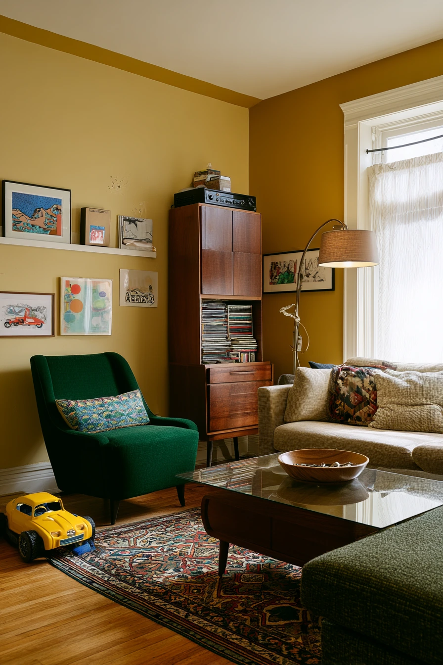 Muted Mustard for a Happy Eclectic Space