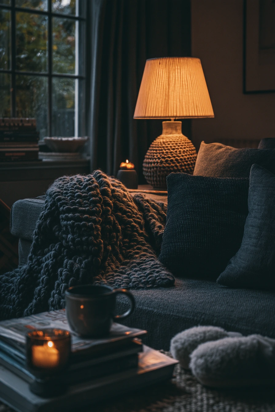 Winter Living Room Lamps and Candle Warmth